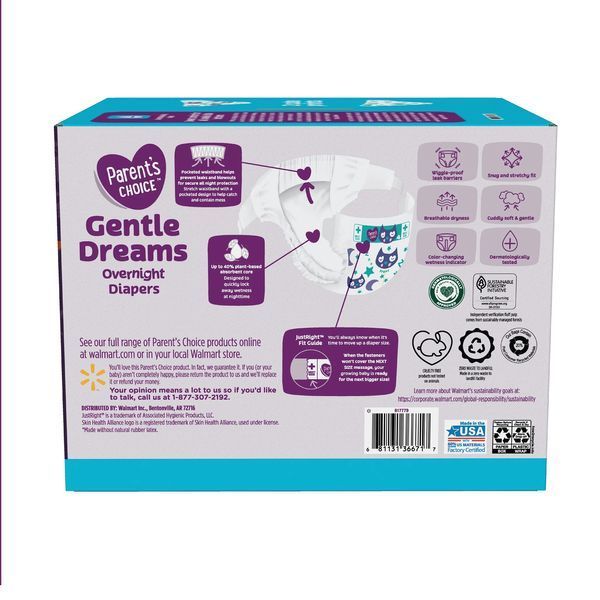 Нічні підгузки Parents choice Gentle Dreams Overnight Diapers 4 (10-17кг) 39шт (пачка з коробки) 2379305886 фото