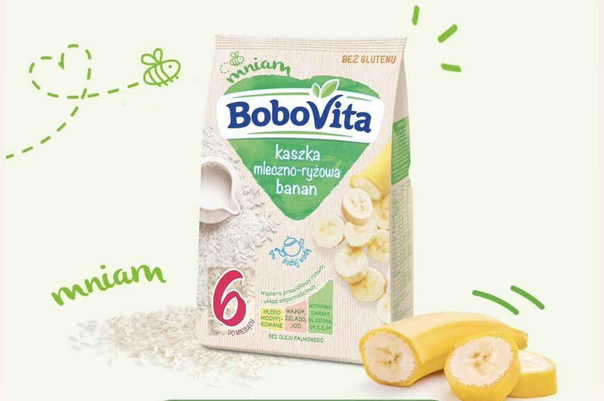Каша дитяча Bobovita молочна рисова з бананом з 6 місяців, 330 г 2308626276 фото