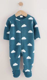 Дитячий флісовий чоловічок-сліп на блискавці з закритими ніжками Next 56-62 см, 1 шт (бірюз.хмарки) 2767470697 фото