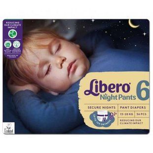 Підгузки-трусики Libero Night Pants Швеція 6 (13-20кг) 36шт 2436563664 фото
