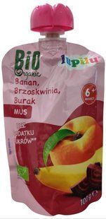 Пюре Lupilu Bio Organic БАНАН-ПЕРСИК-БУРЯК для дітей від 6 міс, 100г 2594129357 фото