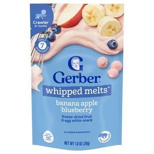 Повітряні цукерки для дітей Gerber Whipped Melts банан, яблуко та лохина від 8 місяців, 28 г 2135927957 фото