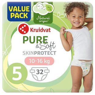 Підгузки Kruidvat pure&soft Нідерланди 5 (10-16кг) 32шт 2220396818 фото