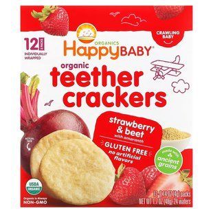 Вафлі Happy Family Organics для м'якого прорізування зубів зі смаком буряка і полуниці, 12шт*4г 2425541971 фото