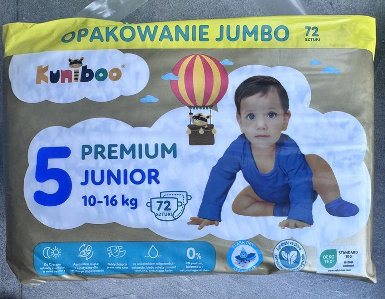 Підгузки Kuniboo Premium 5 Junior (11-17 кг) 72шт (Німеччина) 2716402219 фото