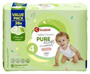 Підгузки Kruidvat pure&soft Нідерланди 4 (8-14кг) 38шт 2065187167 фото