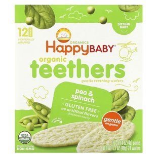 Вафлі Happy Family Organics для м'якого прорізування зубів зі смаком зеленого горошку та шпинату, 12шт*4г 2425555513 фото