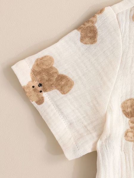 Дитячий мусліновий костюм "Teddy bear/кишенька" рубашка (без коміра) та шорти 80 см (9-12 місяців) бежевий 3127497462 фото