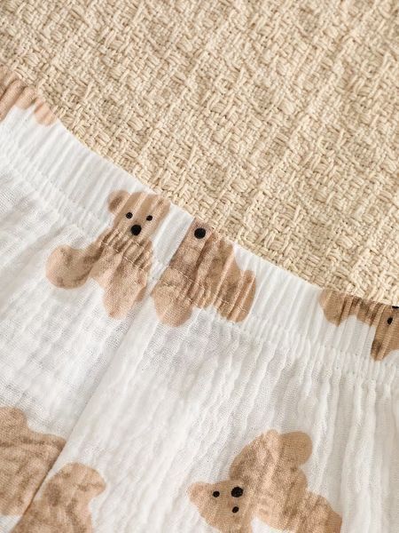 Дитячий мусліновий костюм "Teddy bear/кишенька" рубашка (без коміра) та шорти 80 см (9-12 місяців) бежевий 3127497462 фото