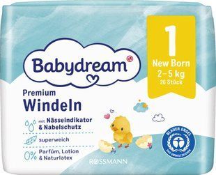 Підгузки Babydream premium Німеччина 1 (2-5кг) 26 шт. 1665158324 фото