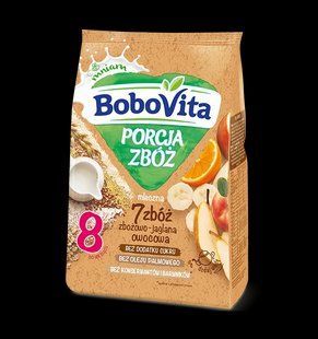 Каша дитяча Bobovita молочна 7 злаків з фруктами (яблуко, апельсин, банан, груша) після 8 місяців, 210г 2562551854 фото