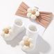 Набір для новонароджених: шкарпетки-пінетки та пов&rsquo;язка з квіткою (0-12 місяців), молочний/коричневий 2909413358 фото 1