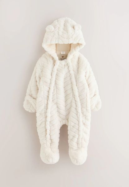 Дитячий утеплений комбінезон зі штучного хутра White Clipped Faux Fur з капюшоном Next 62см (1-3 місяців), 1 шт (Екрю) G90-963 фото