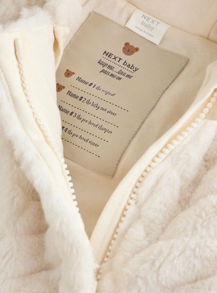 Дитячий утеплений комбінезон зі штучного хутра White Clipped Faux Fur з капюшоном Next 62см (1-3 місяців), 1 шт (Екрю) G90-963 фото