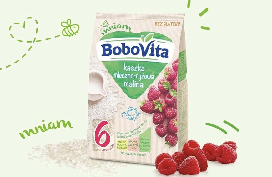 Каша дитяча Bobovita молочна рисова з малиною від 6 місяців, 330 г 2315274982 фото