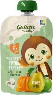Пюре Galicia Baby фруктово-овочеве Яблуко, груша, гарбуз 90 г 2585964418 фото