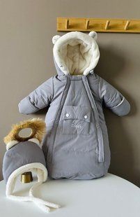 Дитячий утеплений комбінезон з капюшоном та шапкою &laquo;Teddy&raquo; (0-6 місяців), сірий 3203283074 фото