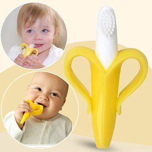 Силіконова дитяча щітка-гризунок Banana Brush | Масажер для ясен у формі банана | Перша зубна щітка для немовлят від 3 місяців 2694875098 фото