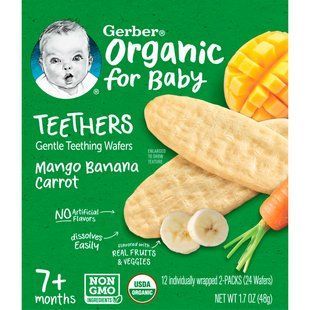 Вафлі для прорізування зубів Gerber Teethers wafers манго-банан-морква з 7 місяців, 48 г 2140935524 фото
