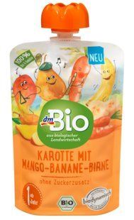 Пюре DM Bio морква-манго-банан-груша для дітей від 1 року, 100 г 2317761282 фото
