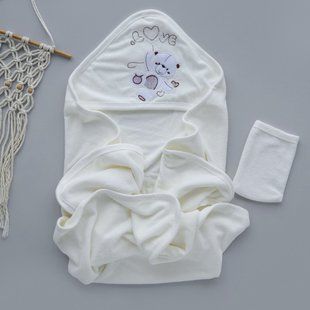 Дитячий махровий рушник з капюшоном 90*85 см (Молочний ведмедик) 3810 (3812) фото