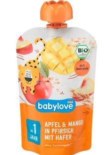 Пюре Babylove яблуко-манго-персик зі злаками для дітей від 1 року, 100 г 2155258629 фото