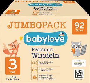 Підгузники Babylove Німеччина 3 (4-9кг) 92шт 1695836134 фото