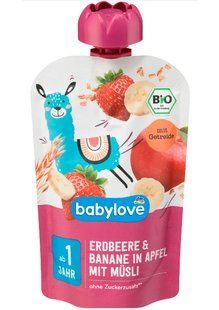 Пюре Babylove полуниця-банан-яблуко з мюслями для дітей від 1 року, 100 г 2087433002 фото