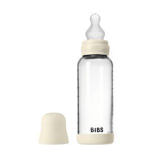 Скляна дитяча пляшечка BIBS Glass Baby Bottle Round Silicone 1 pack 240 мл Medium Flow (середній потік) ivory 5713795265718 фото