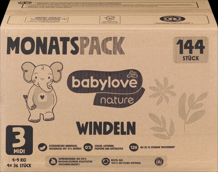 Підгузники Babylove nature Німеччина 3 (4-9кг) 36шт (прозоре економ пакування) 1708218400 фото