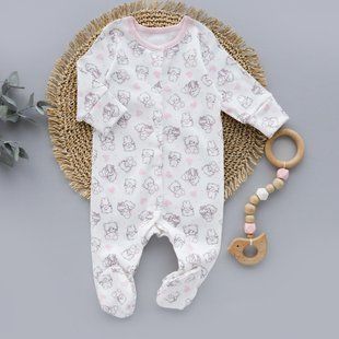 Дитячий чоловічок-сліп з закритими ніжками 0-1 міс (56см) інтерлок 1 шт (котики рожевий) 8089 фото